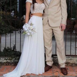 Sherri hill two piece white flower dress style # 51996 size 4